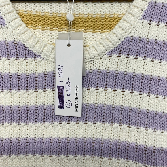 NWT Minnie Rose Chunky Knit Striped Short Sleeve Knit Top Small Color Block - Picture 9 of 13